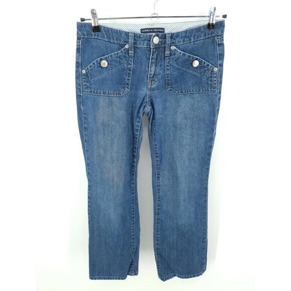 Tommy Hilfiger Jeans Womens 4 Blue Denim Boot Cut Flap Pockets Medium Wash Y2K - Picture 1 of 10